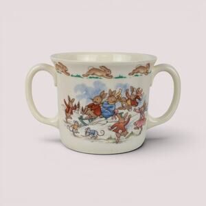 Vintage Royal Doulton Bunnykins Sledding Mug. Two-Handled Cup